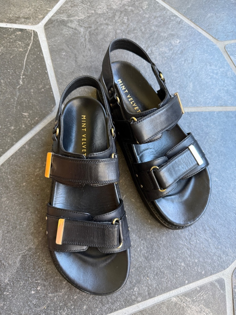 Mint Velvet Black Leather Slingback Sandals